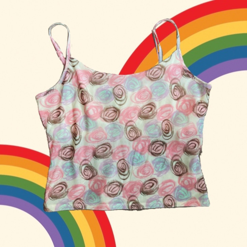 Y2K Cropped Abstract Rose Tank Top Sheer